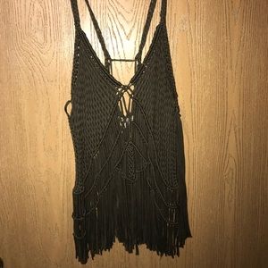 Army Green Fringe Tank Top